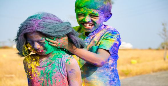 Children playing Holi